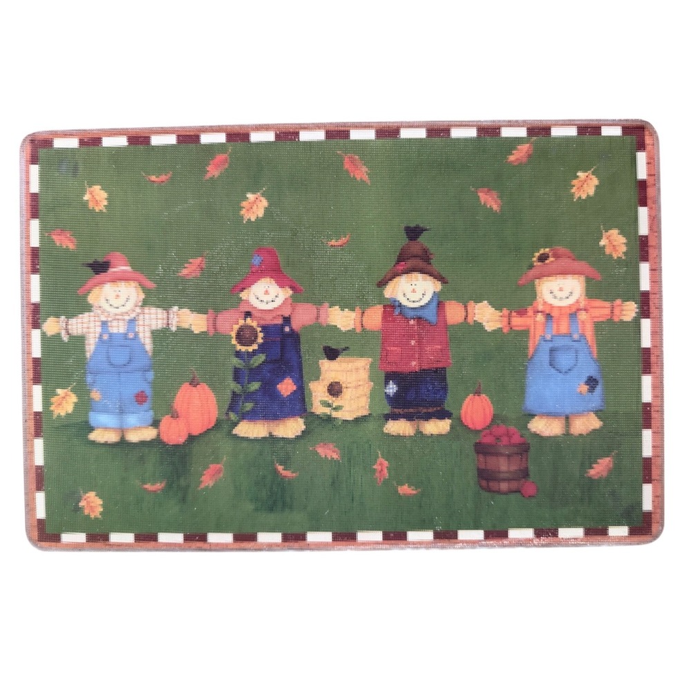 Vintage Christmas Tree Shops Fall Scarecrow Glass Cutting Board Harvest 7X11